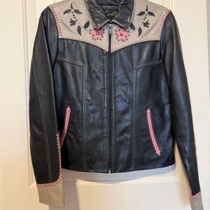 Scully Black Leather Jacket with Pink and Gray Accents